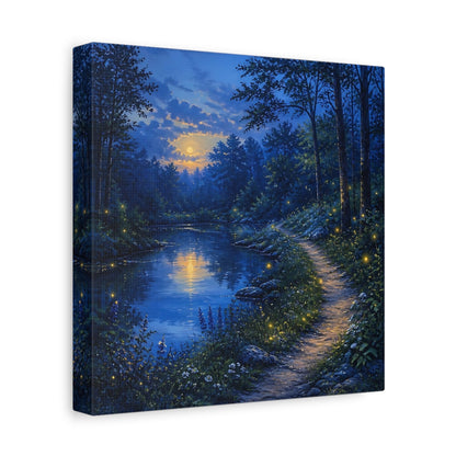 Side Mockup 9. Nature Moonlit Forest Moonlit Forest Landscape shown as stretched canvas wall art