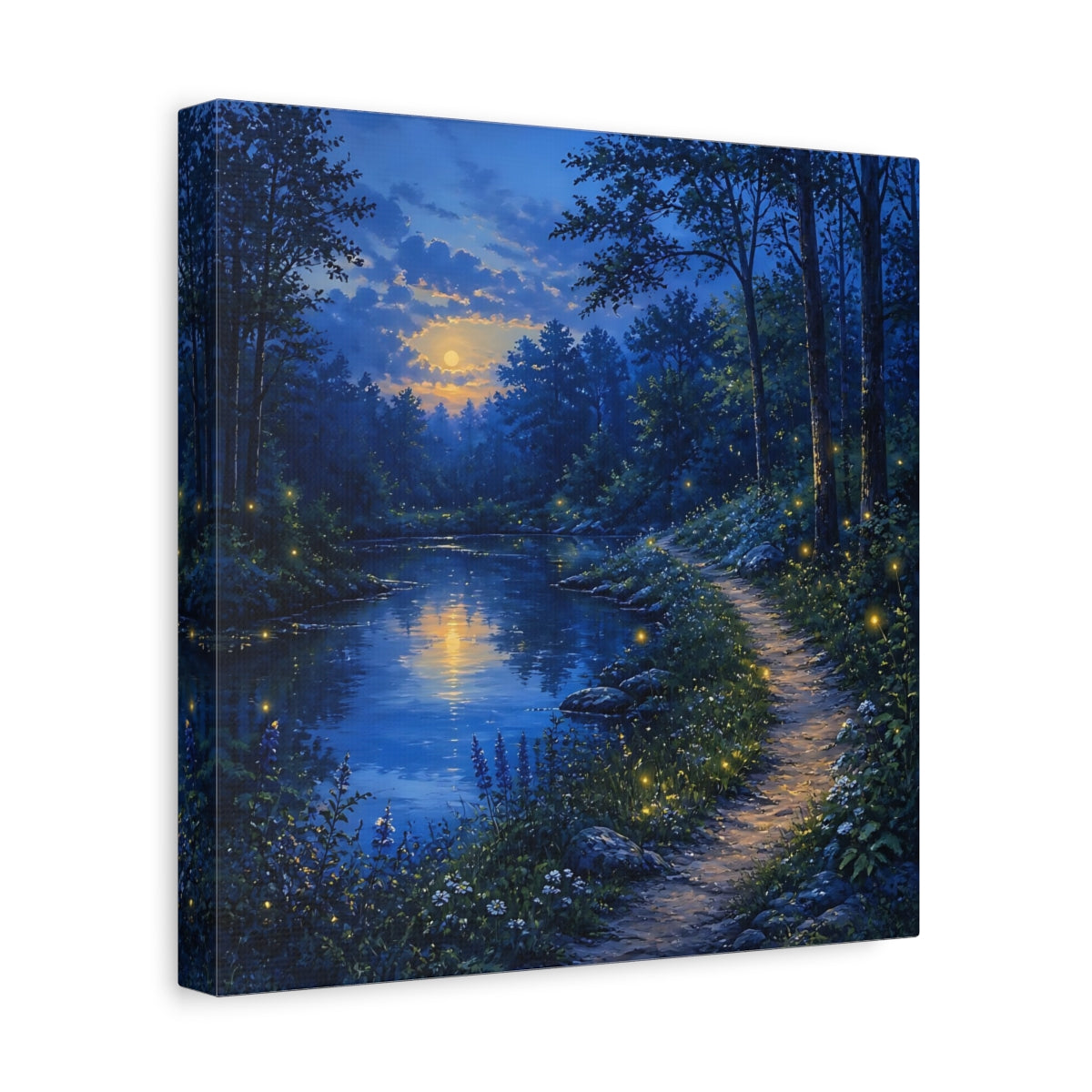Side Mockup 8. Nature Moonlit Forest Moonlit Forest Landscape shown as stretched canvas wall art