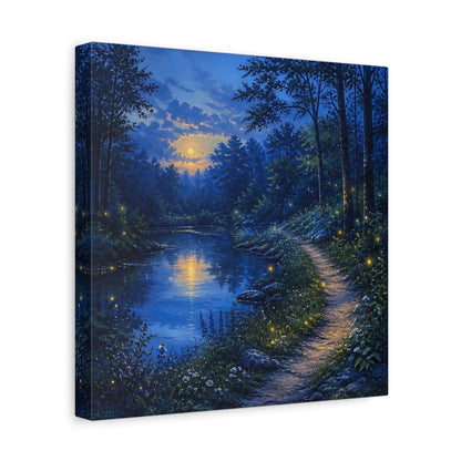 Side Mockup 8. Nature Moonlit Forest Moonlit Forest Landscape shown as stretched canvas wall art