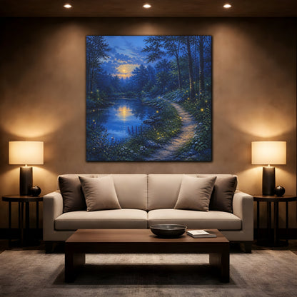 Mockup 2. Nature Moonlit Forest Moonlit Forest Landscape shown as stretched canvas wall art