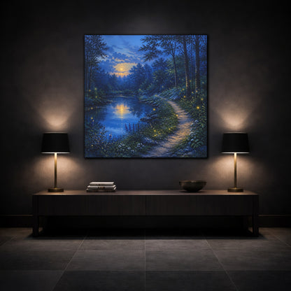 Mockup 3. Nature Moonlit Forest Moonlit Forest Landscape shown as stretched canvas wall art