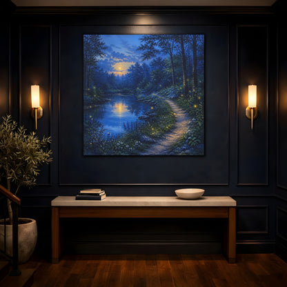 Mockup 4. Nature Moonlit Forest Moonlit Forest Landscape shown as stretched canvas wall art