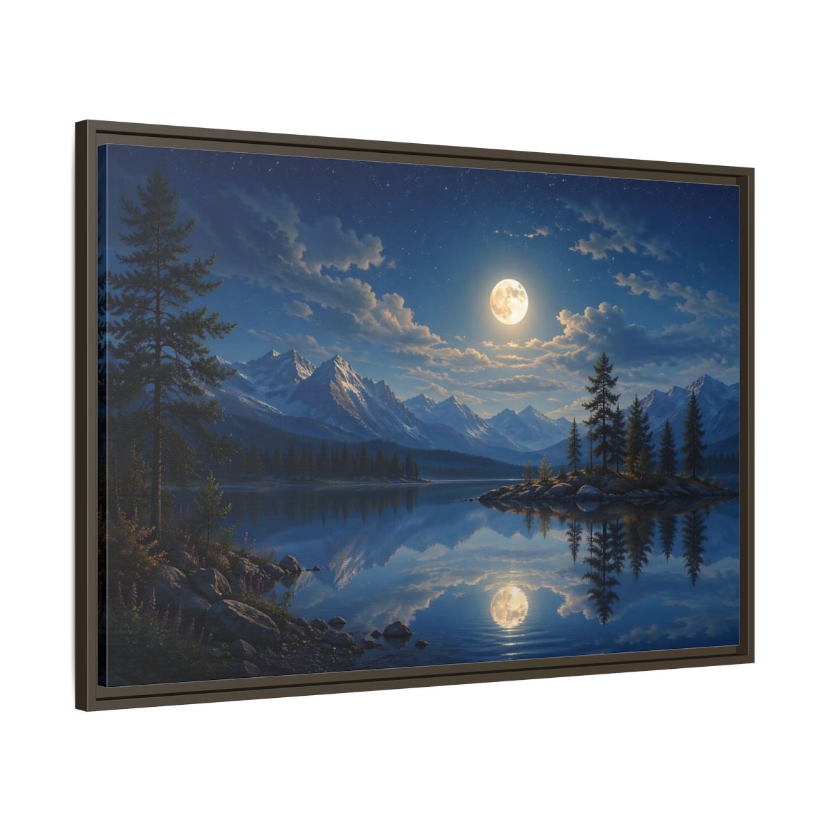 Main Mockup. Nature Moonlit Lake Blue Moonlit Lake shown as stretched canvas wall art