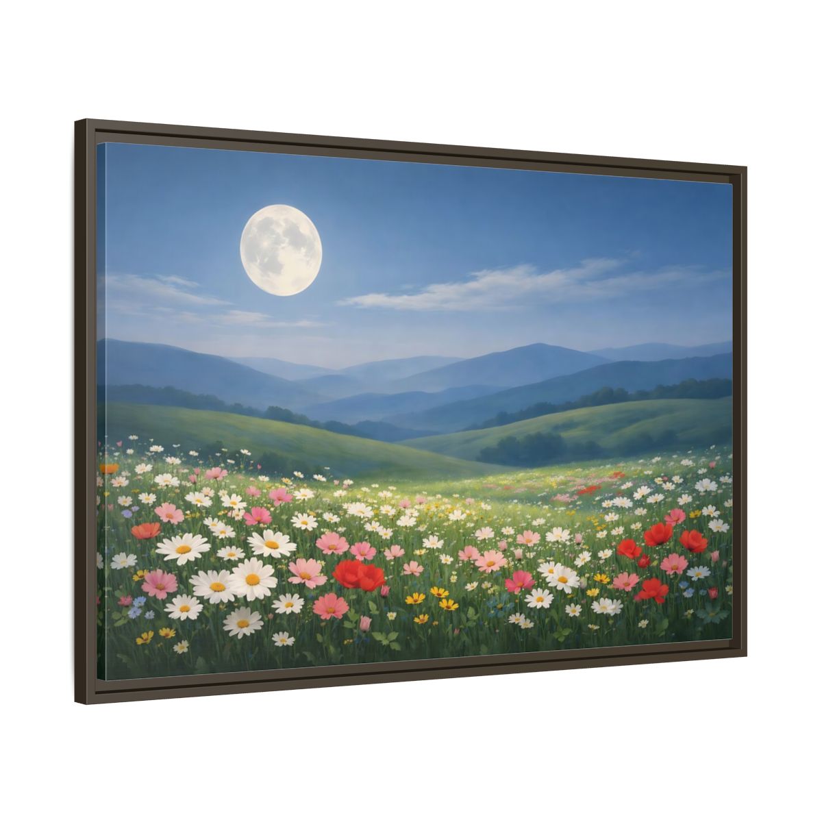 Main Mockup. Nature Moonlit Meadow Moonlit Wildflower Field shown as stretched canvas wall art