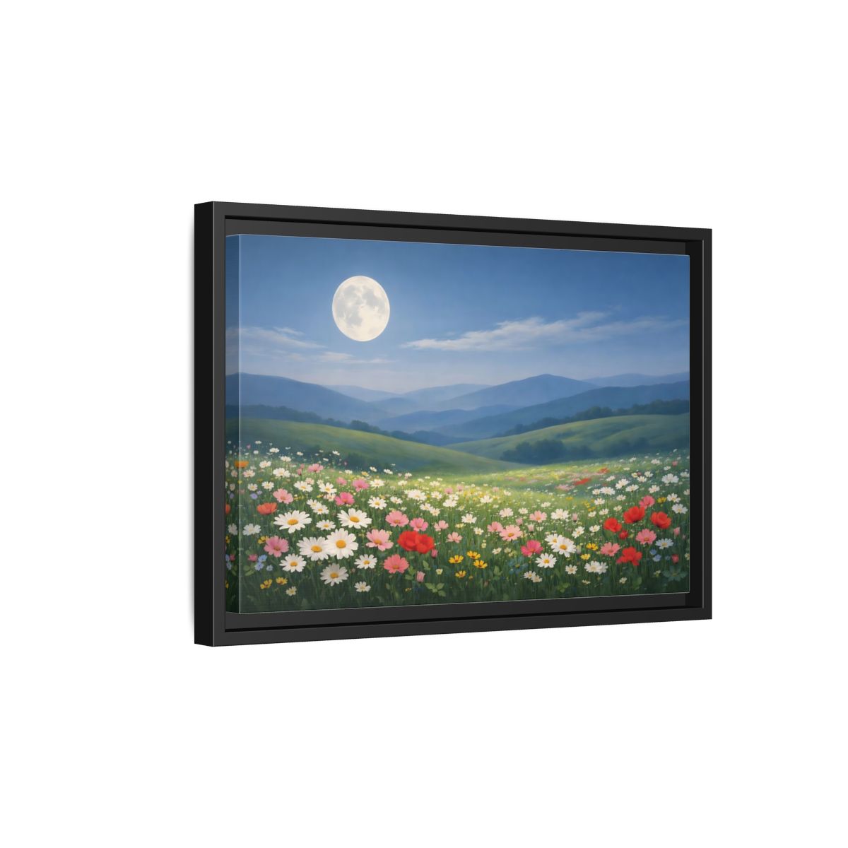 Side Mockup 6. Nature Moonlit Meadow Moonlit Wildflower Field shown as stretched canvas wall art