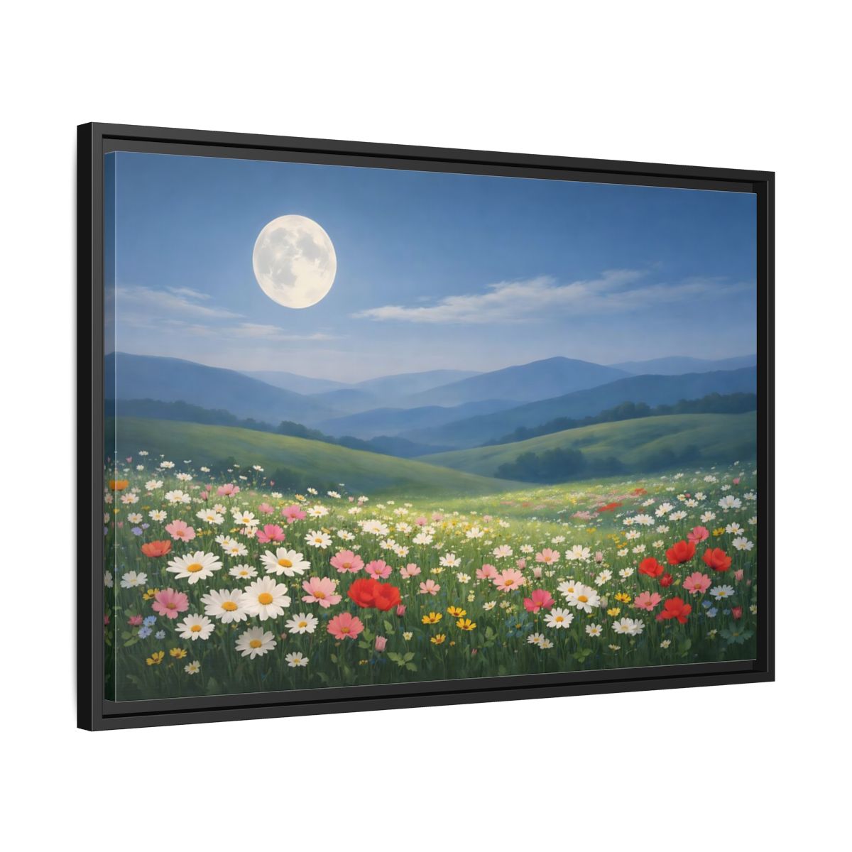 Side Mockup 14. Nature Moonlit Meadow Moonlit Wildflower Field shown as stretched canvas wall art