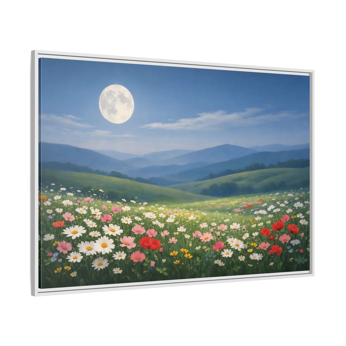 Side Mockup 7. Nature Moonlit Meadow Moonlit Wildflower Field shown as stretched canvas wall art