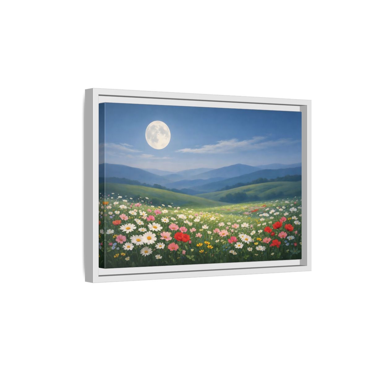 Side Mockup 4. Nature Moonlit Meadow Moonlit Wildflower Field shown as stretched canvas wall art