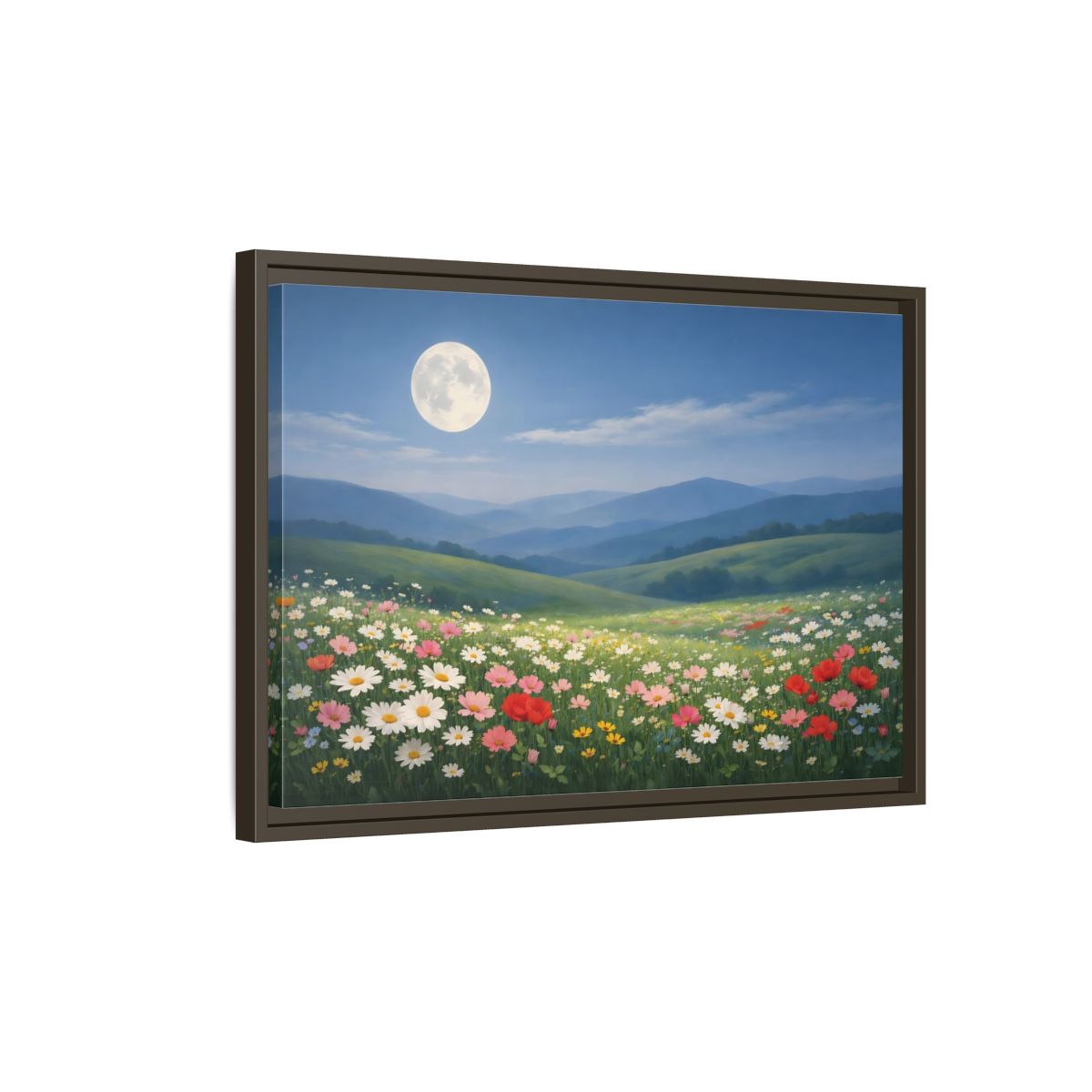 Side Mockup 2. Nature Moonlit Meadow Moonlit Wildflower Field shown as stretched canvas wall art