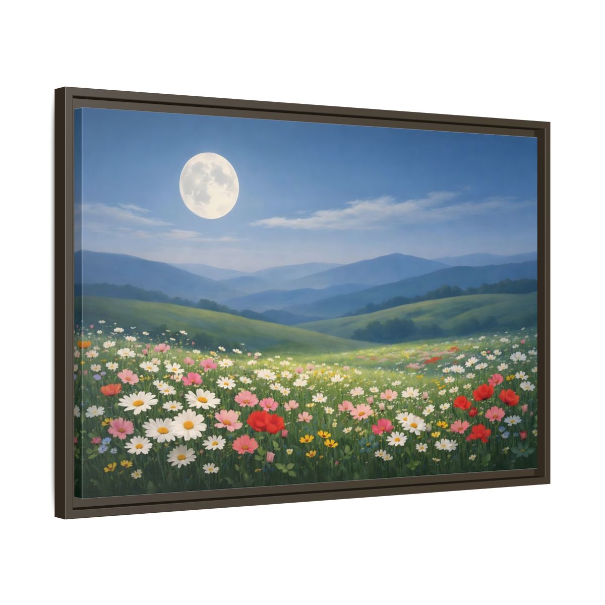 Side Mockup 11. Nature Moonlit Meadow Moonlit Wildflower Field shown as stretched canvas wall art