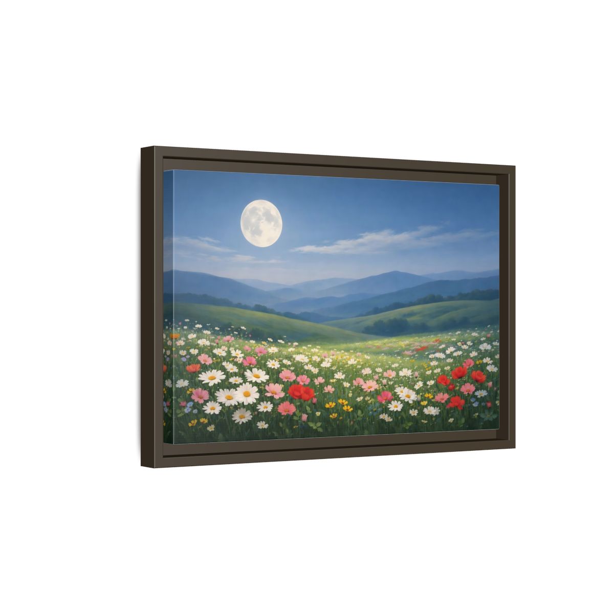 Side Mockup 5. Nature Moonlit Meadow Moonlit Wildflower Field shown as stretched canvas wall art
