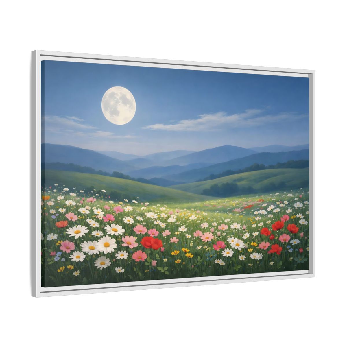 Side Mockup 9. Nature Moonlit Meadow Moonlit Wildflower Field shown as stretched canvas wall art