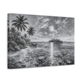 Side Mockup 4. Nature Moonlit Ocean Monochrome Tropical shown as stretched canvas wall art