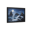 Side Mockup 6. Nature Moonlit Seascape Blue And Gray shown as stretched canvas wall art