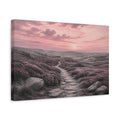Side Mockup 4. Nature Moorland Path Pink Heather Path shown as stretched canvas wall art