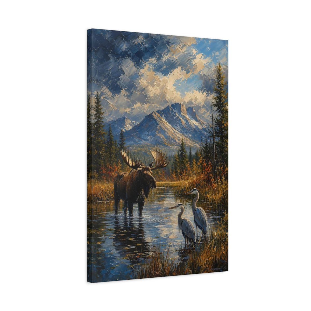 Side Mockup 2. Nature Moose Wildlife Landscape shown as stretched canvas wall art