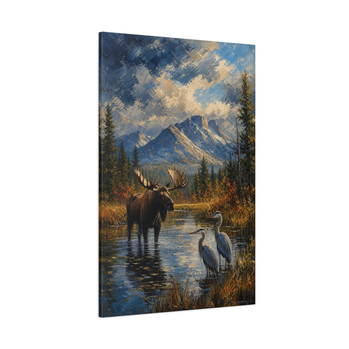 Side Mockup 1. Nature Moose Wildlife Landscape shown as stretched canvas wall art