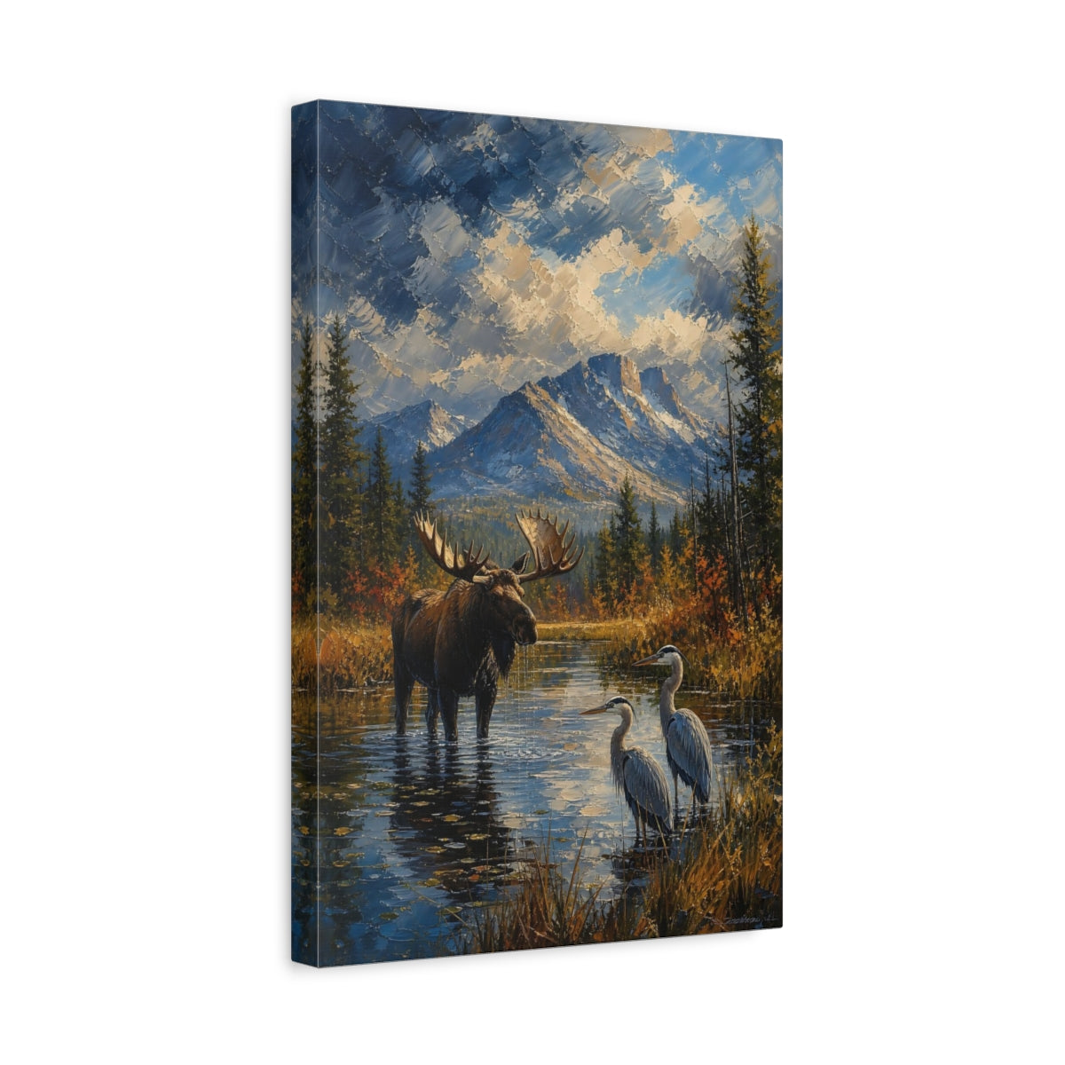Side Mockup 4. Nature Moose Wildlife Landscape shown as stretched canvas wall art