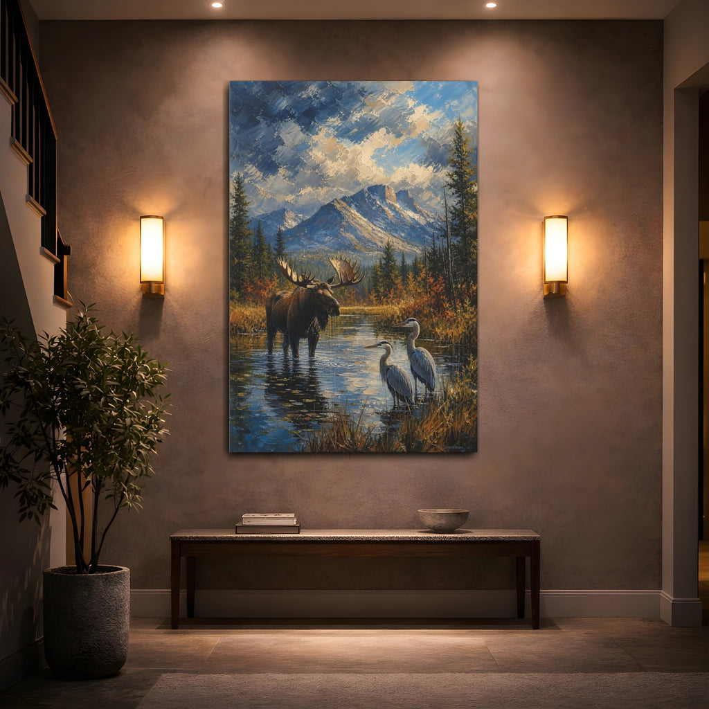 Mockup 2. Nature Moose Wildlife Landscape shown as stretched canvas wall art