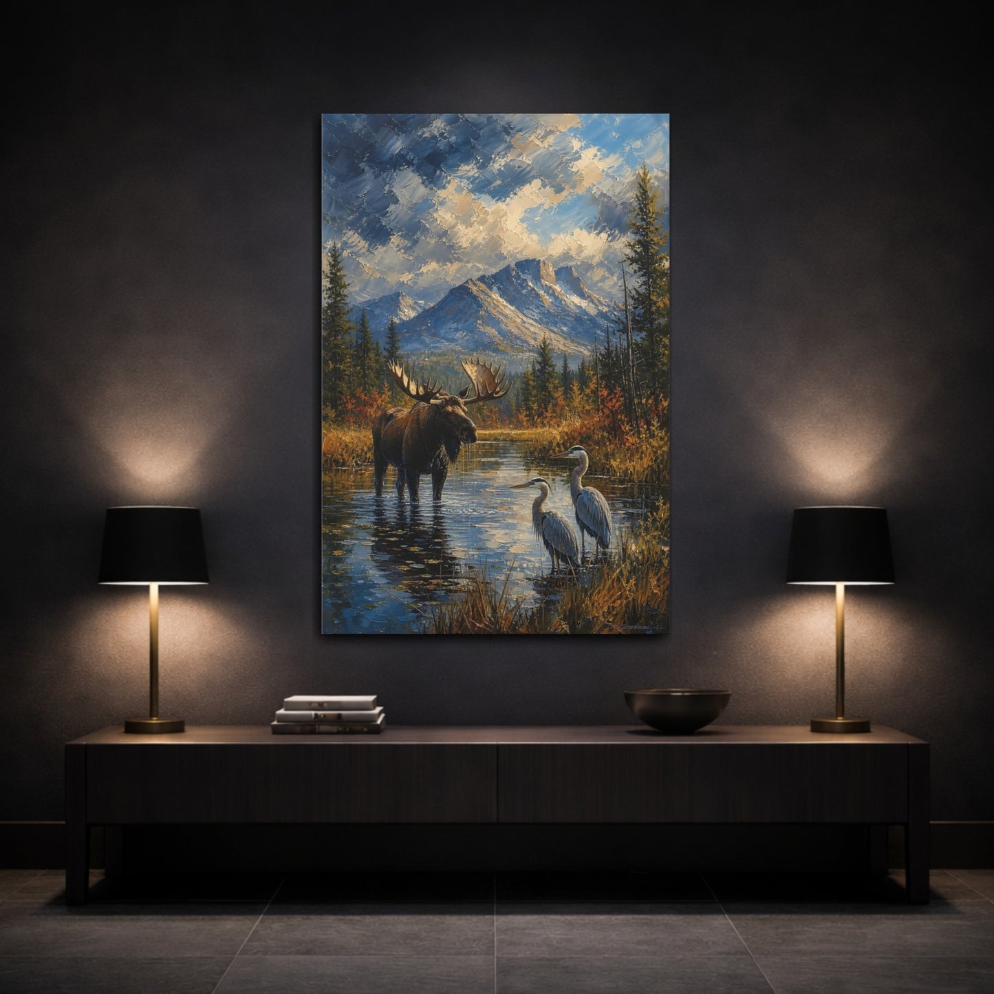 Mockup 3. Nature Moose Wildlife Landscape shown as stretched canvas wall art
