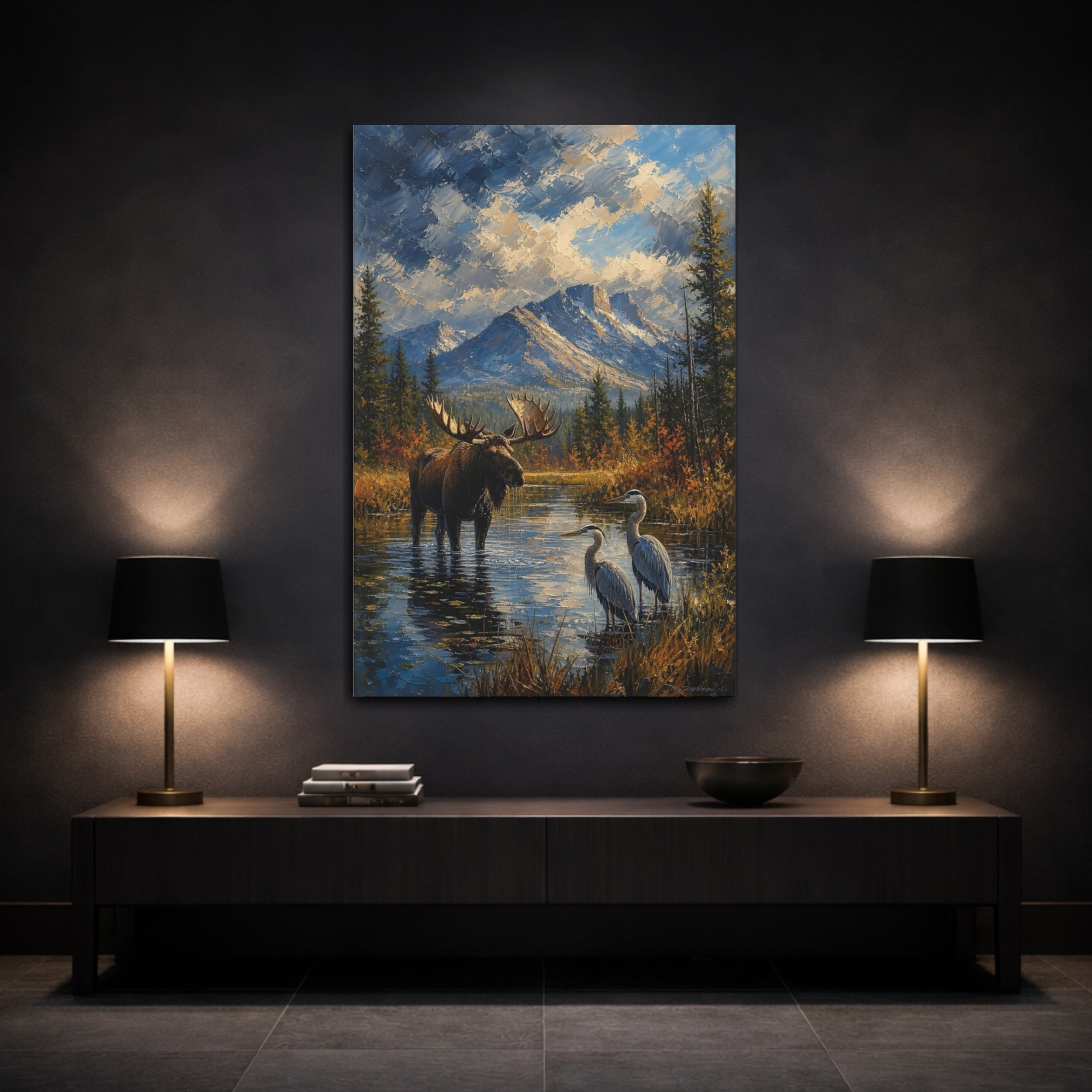 Mockup 3. Nature Moose Wildlife Landscape shown as stretched canvas wall art