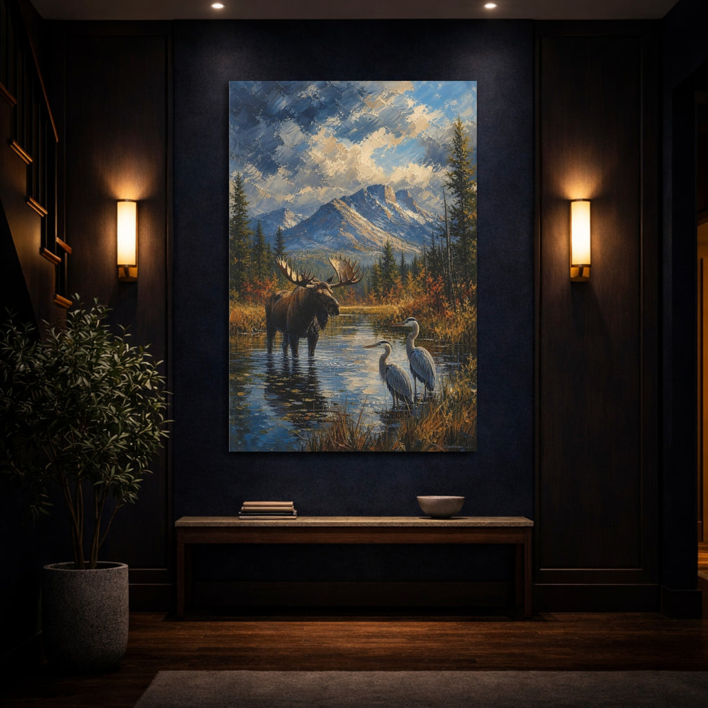 Mockup 4. Nature Moose Wildlife Landscape shown as stretched canvas wall art