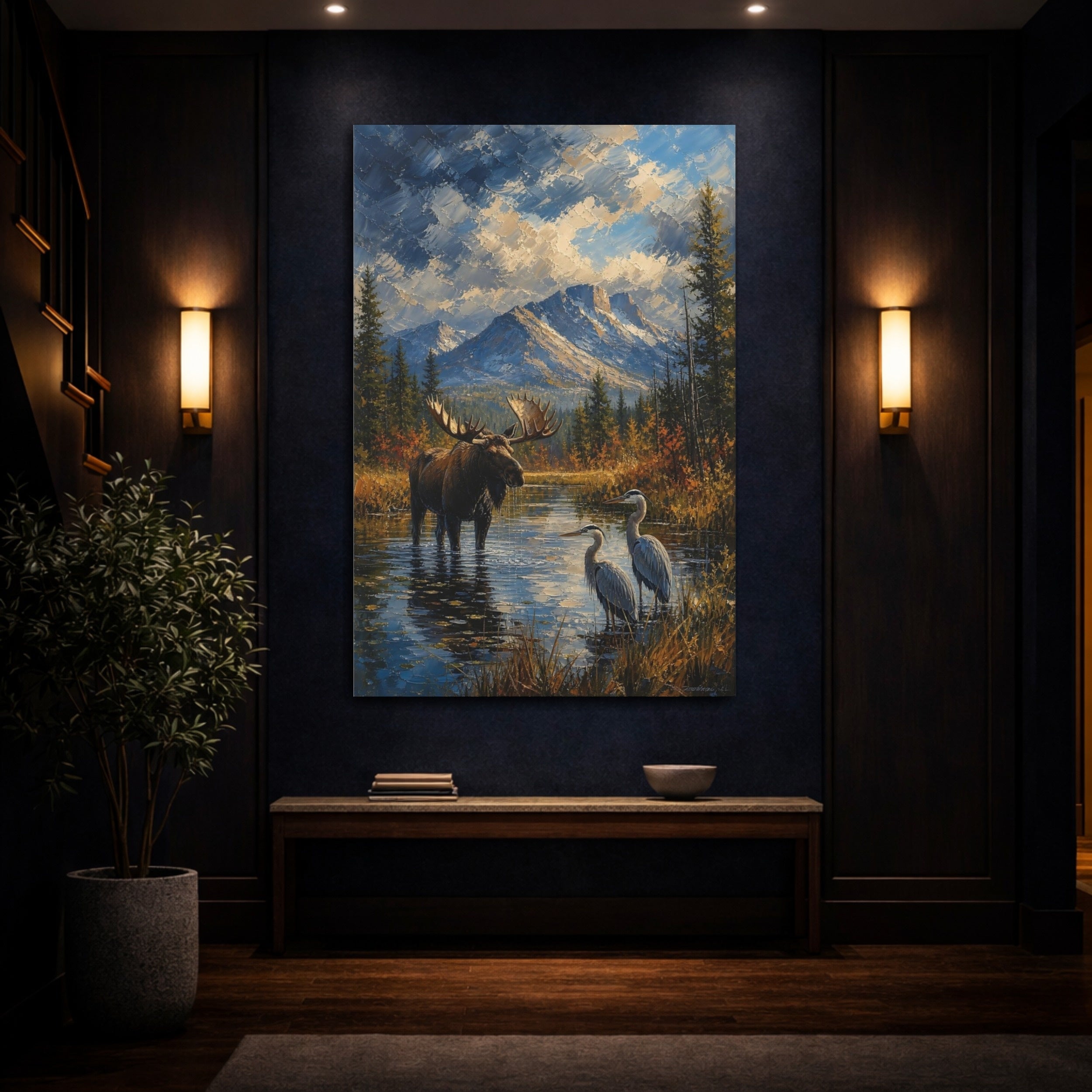 Mockup 4. Nature Moose Wildlife Landscape shown as stretched canvas wall art