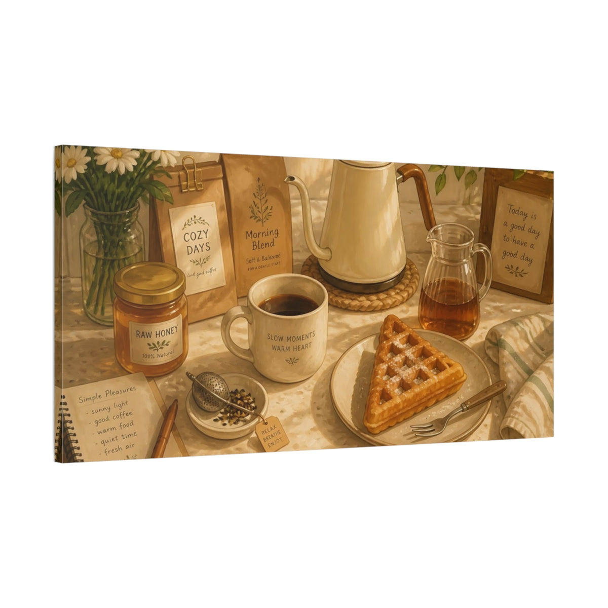 Main Mockup. Nature Morning Breakfast Warm Brown shown as canvas print
