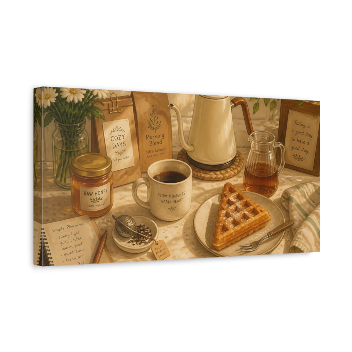 Side Mockup 3. Nature Morning Breakfast Warm Brown shown as canvas print