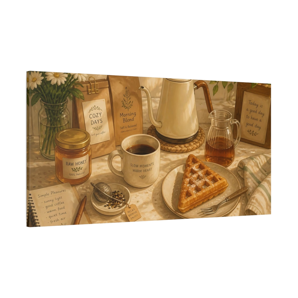 Side Mockup 2. Nature Morning Breakfast Warm Brown shown as canvas print