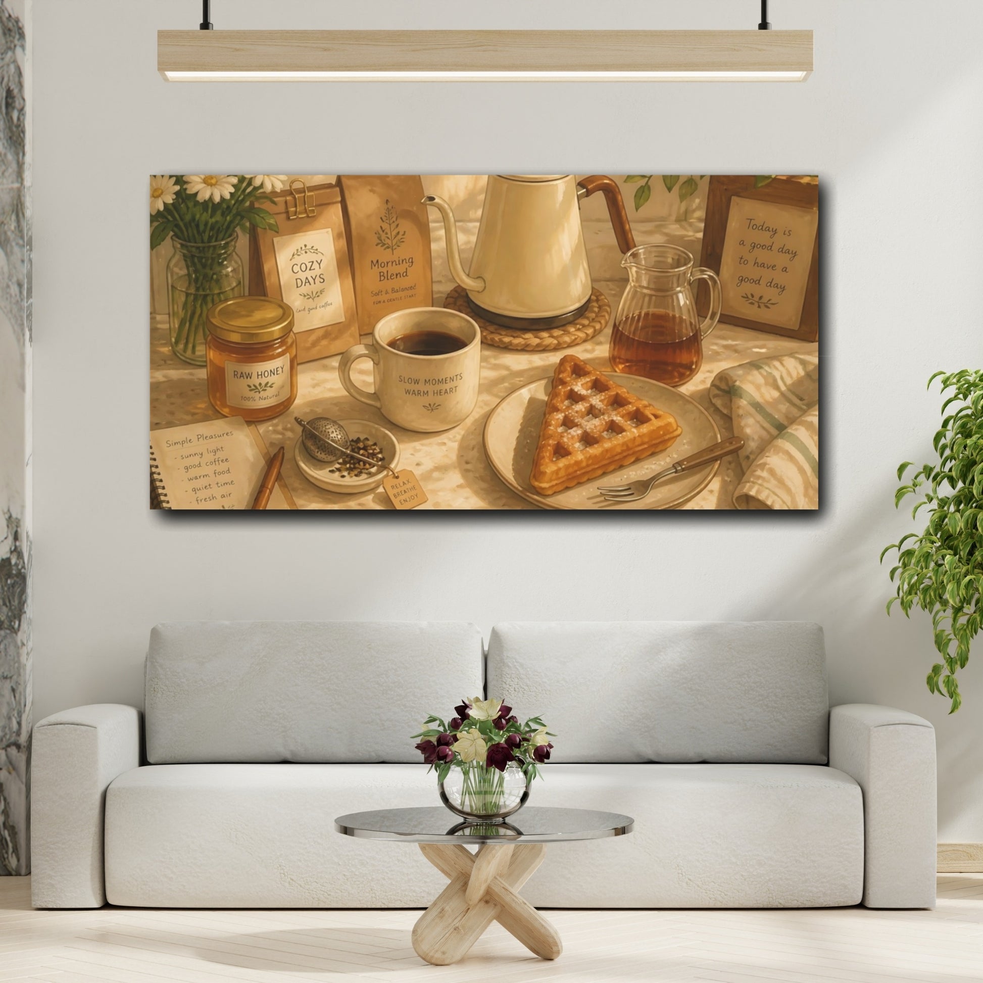 Mockup 2. Nature Morning Breakfast Warm Brown shown as canvas print