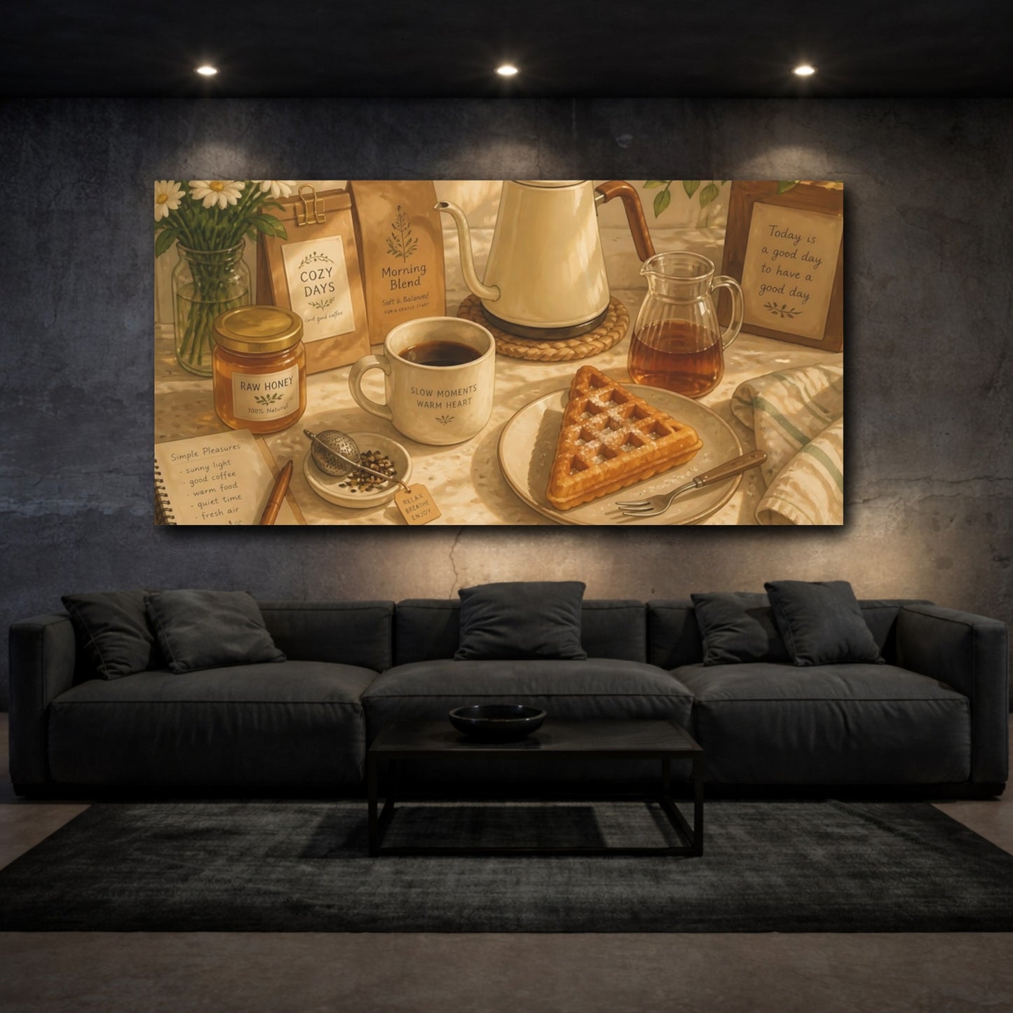 Mockup 3. Nature Morning Breakfast Warm Brown shown as canvas print