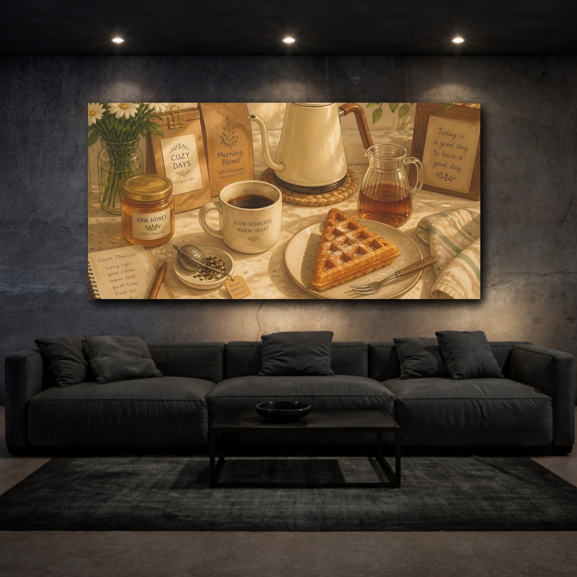 Mockup 3. Nature Morning Breakfast Warm Brown shown as canvas print