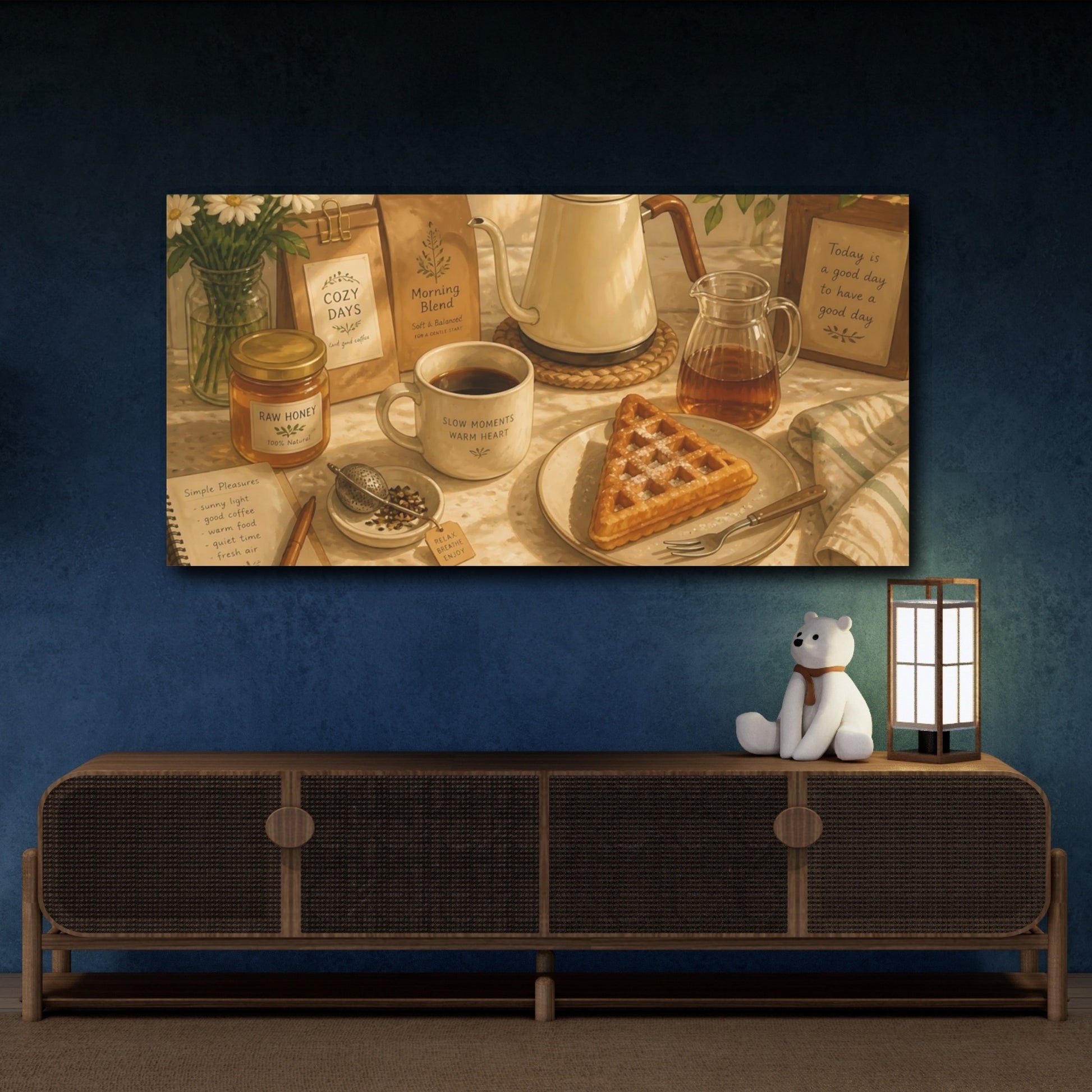 Mockup 4. Nature Morning Breakfast Warm Brown shown as canvas print