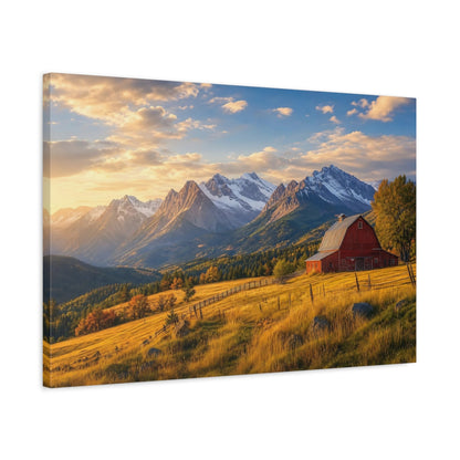 Side Mockup 2. Nature Mountain Barn Autumn Mountain Scene shown as stretched canvas wall art