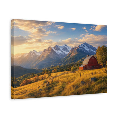 Side Mockup 4. Nature Mountain Barn Autumn Mountain Scene shown as stretched canvas wall art