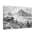 Side Mockup 4. Nature Mountain Cabin Black And White shown as stretched canvas wall art