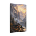 Side Mockup 4. Nature Mountain Cabin Golden Hour Landscape shown as stretched canvas wall art
