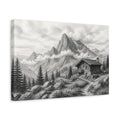 Side Mockup 4. Nature Mountain Cabin Monochrome Mountain shown as stretched canvas wall art