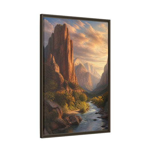 Main Mockup. Nature Mountain Canyon Orange And Blue shown as stretched canvas wall art