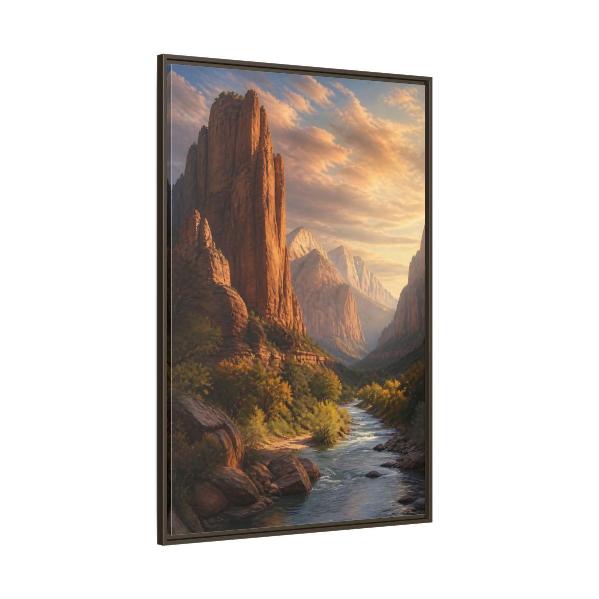 Side Mockup 8. Nature Mountain Canyon Orange And Blue shown as stretched canvas wall art