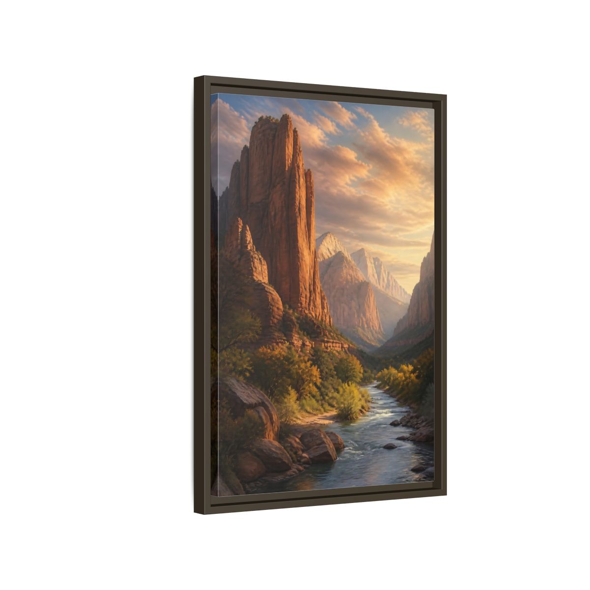 Side Mockup 2. Nature Mountain Canyon Orange And Blue shown as stretched canvas wall art