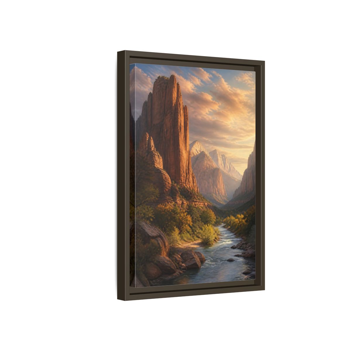 Side Mockup 5. Nature Mountain Canyon Orange And Blue shown as stretched canvas wall art