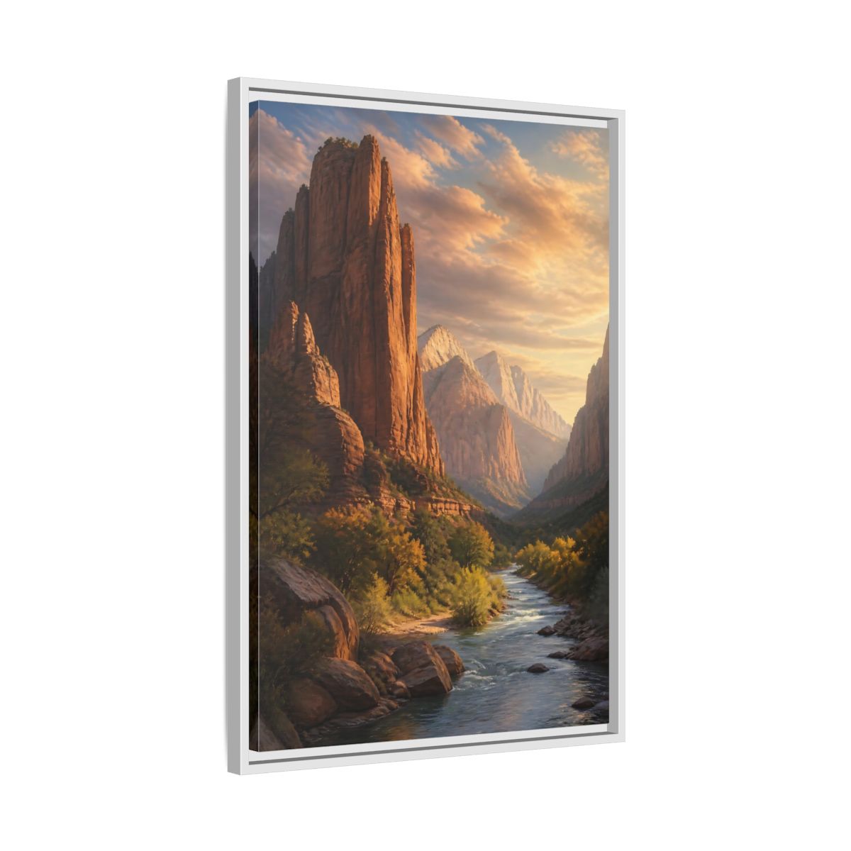 Side Mockup 10. Nature Mountain Canyon Orange And Blue shown as stretched canvas wall art