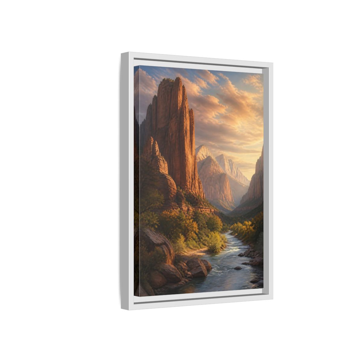 Side Mockup 4. Nature Mountain Canyon Orange And Blue shown as stretched canvas wall art
