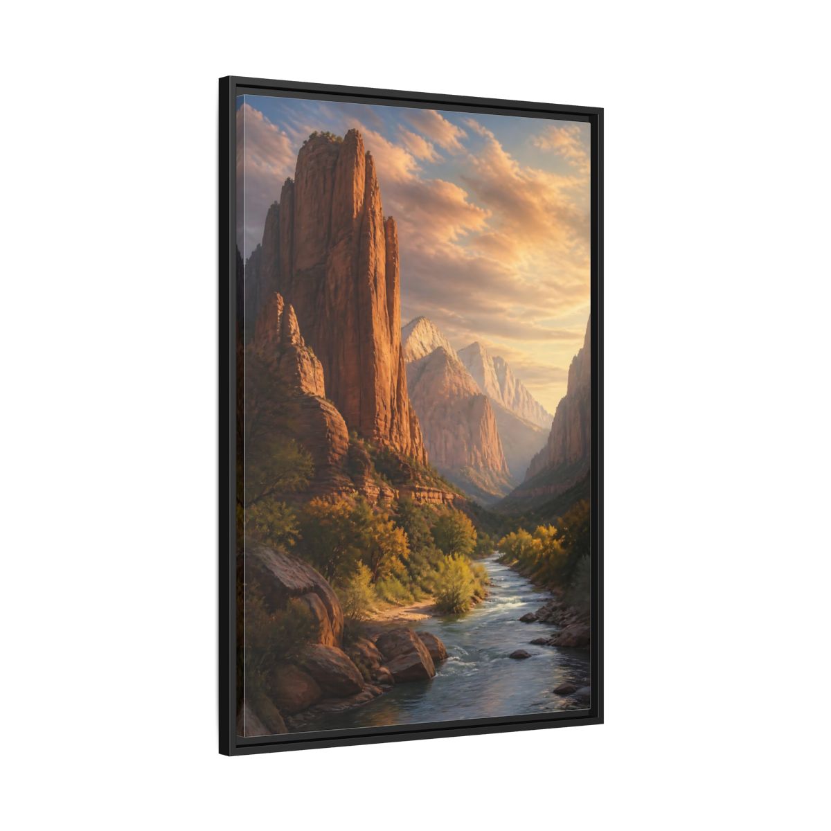Side Mockup 13. Nature Mountain Canyon Orange And Blue shown as stretched canvas wall art