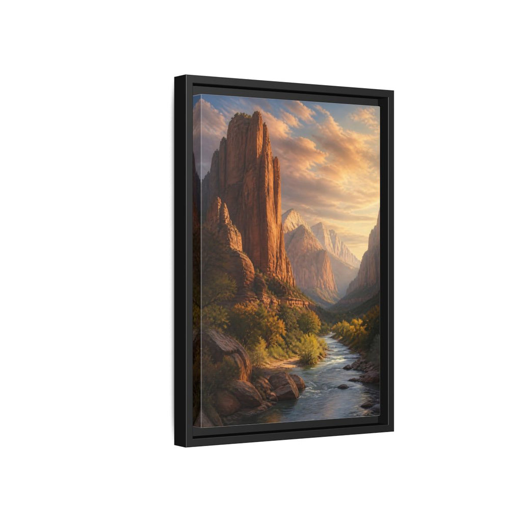 Side Mockup 6. Nature Mountain Canyon Orange And Blue shown as stretched canvas wall art