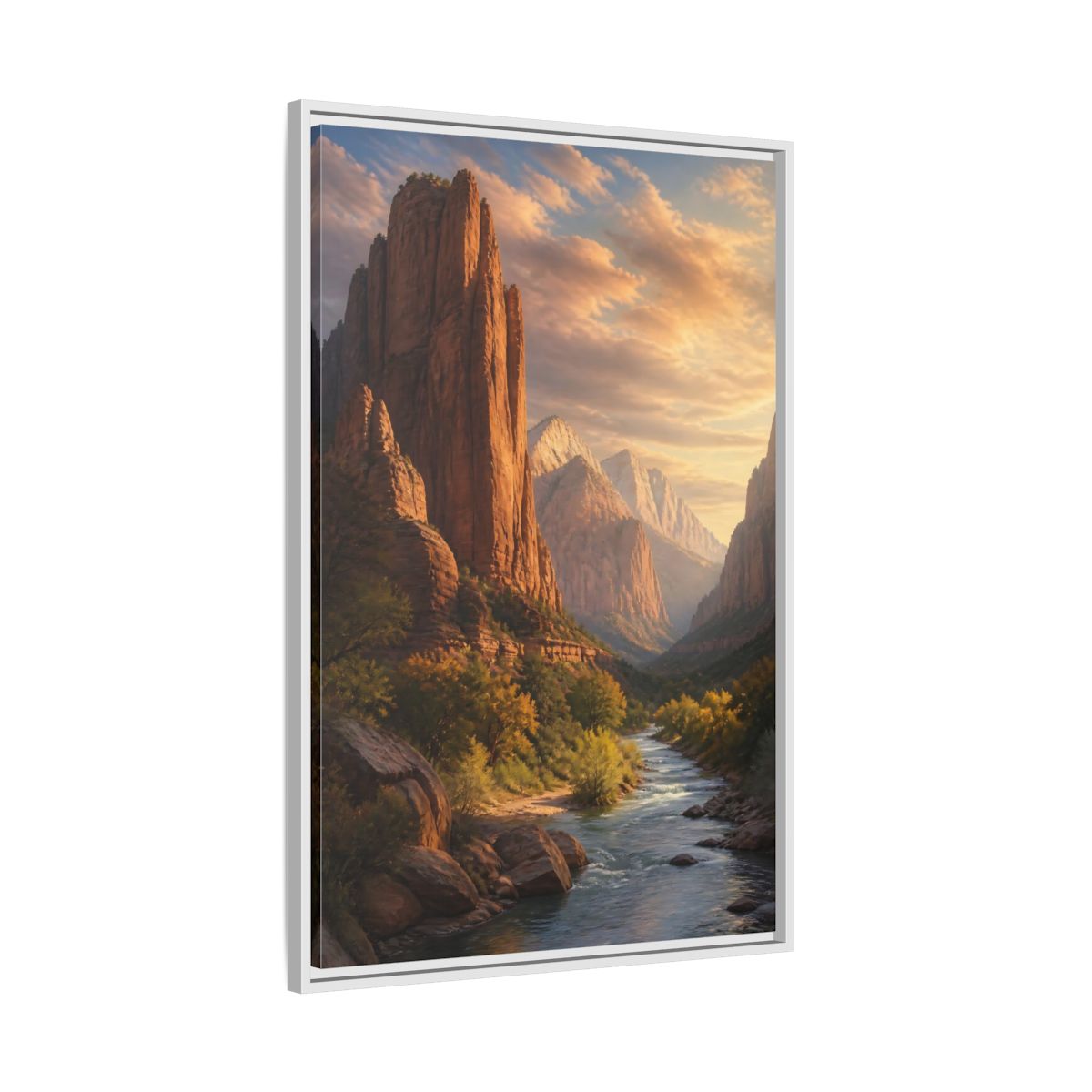 Side Mockup 9. Nature Mountain Canyon Orange And Blue shown as stretched canvas wall art