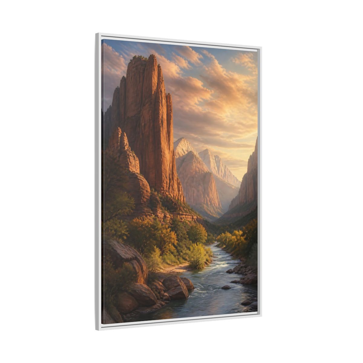 Side Mockup 7. Nature Mountain Canyon Orange And Blue shown as stretched canvas wall art