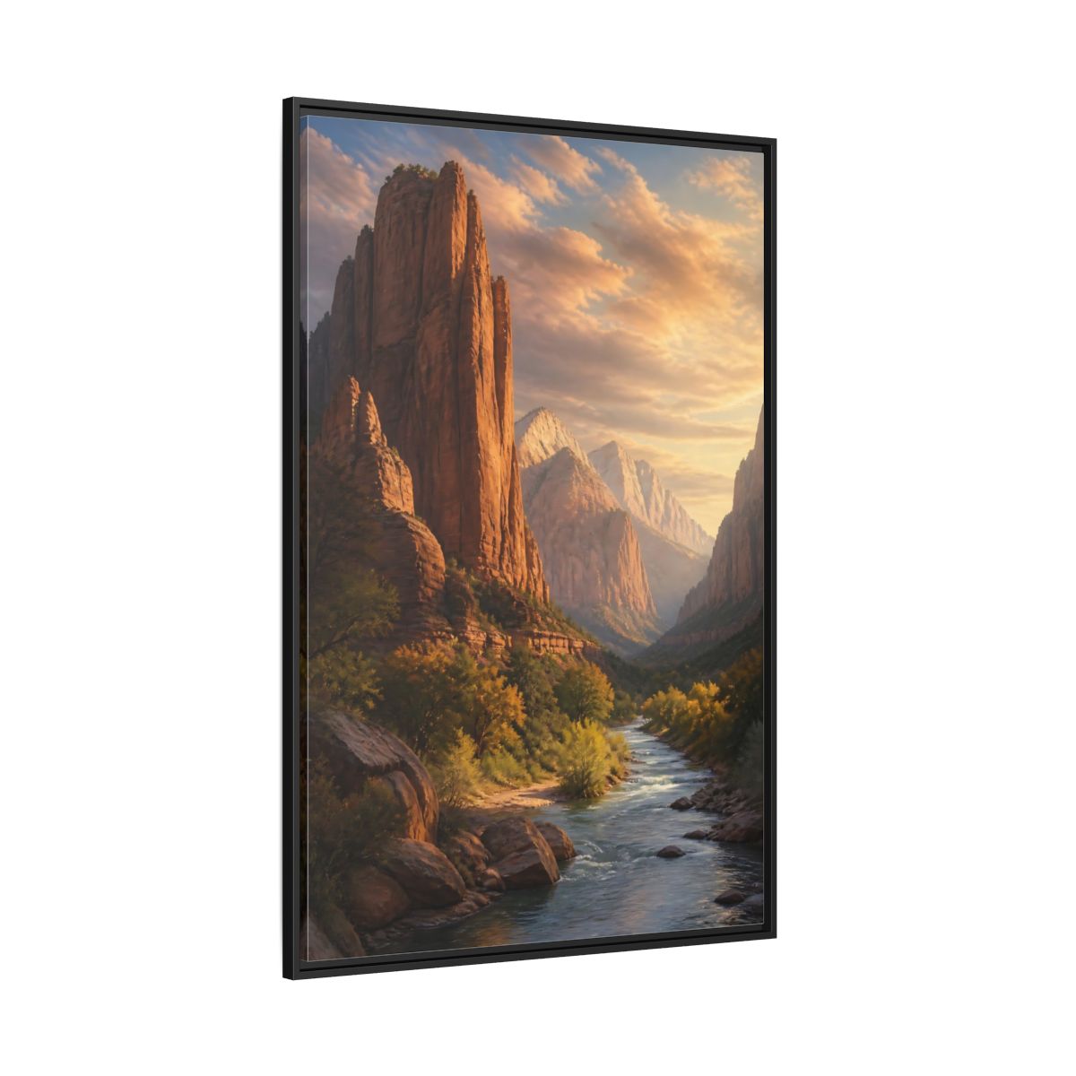 Side Mockup 12. Nature Mountain Canyon Orange And Blue shown as stretched canvas wall art